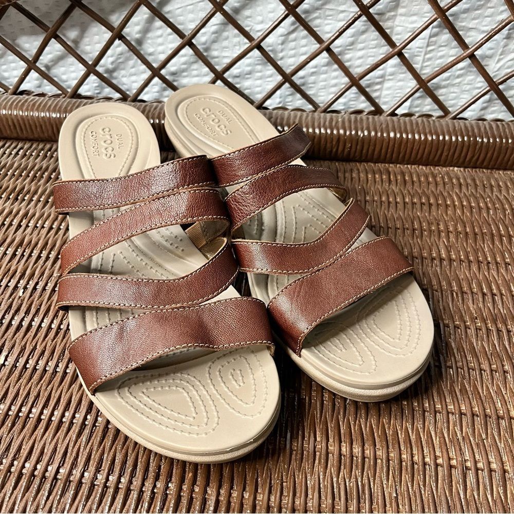 CROCS Dual Comfort Leigh Ann Strap Wedges Slides Size 11